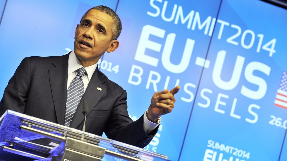 US President Barack Obama holds a press conference during the EU-US Summit at the European Headquarters in Brussels on March 26, 2014.