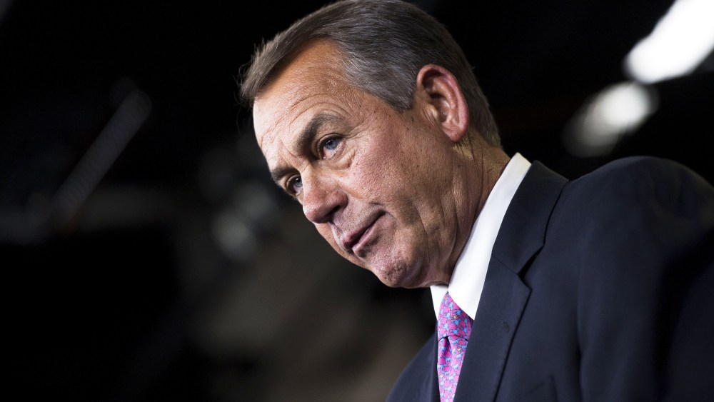 Speaker of the House John Boehner pauses during a press conference on Capitol Hill, Mar. 26, 2014.