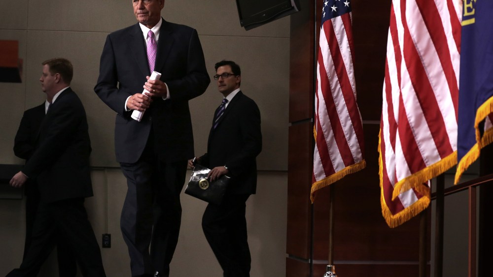 John Boehner Holds Media Briefing At The Capitol