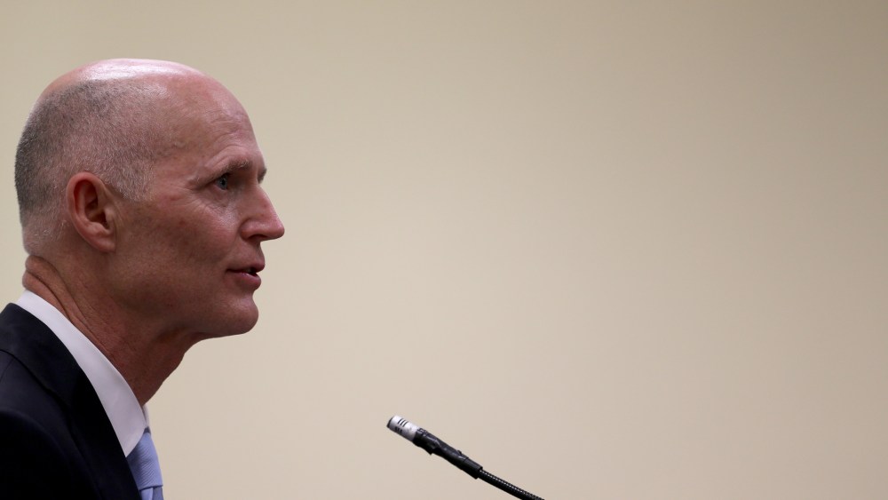 Florida Governor Rick Scott speaks as he attends the ribbon cutting for the opening of a I-595 Express Project on March 28, 2014 in Davie, Florida.