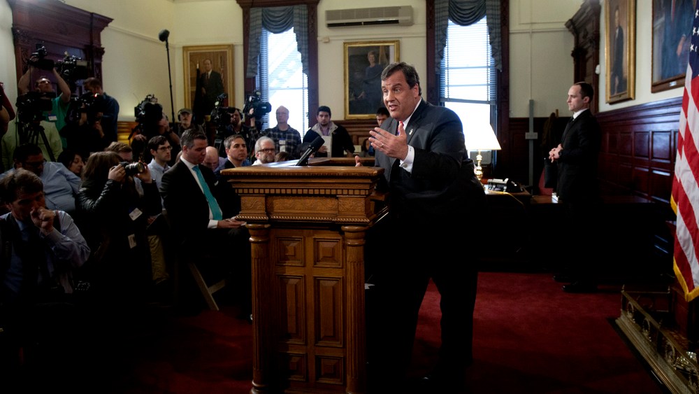New Jersey Governor Chris Christie holds a news conference on March 28, 2014 at the New Jersey State House in Trenton.