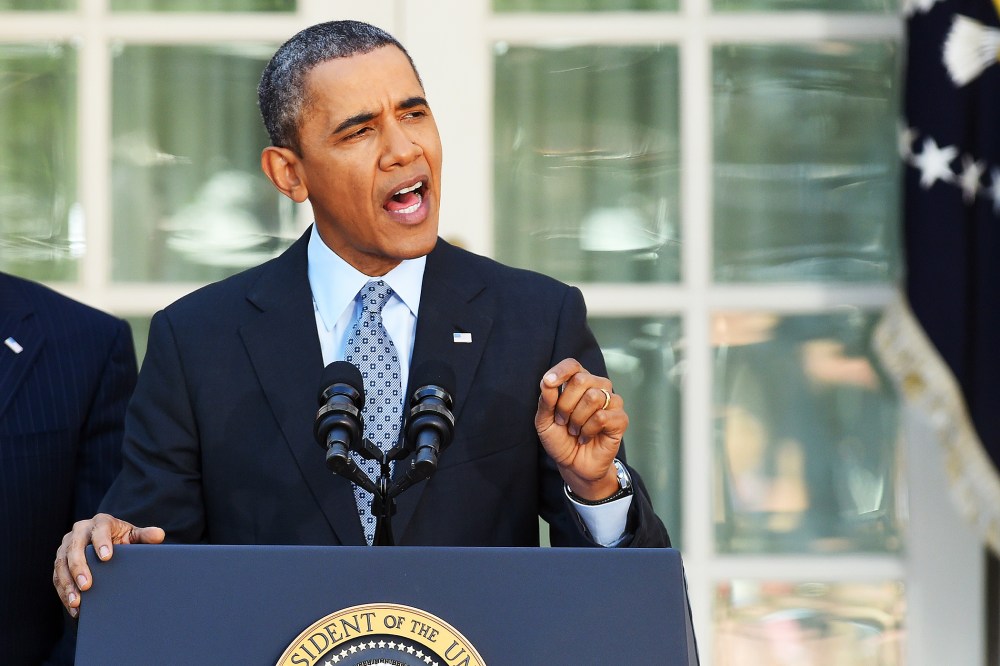 Obama delivers a statement on the Affordable Care Act at the Rose Garden of the White House in Washington, DC, on April 1, 2014.