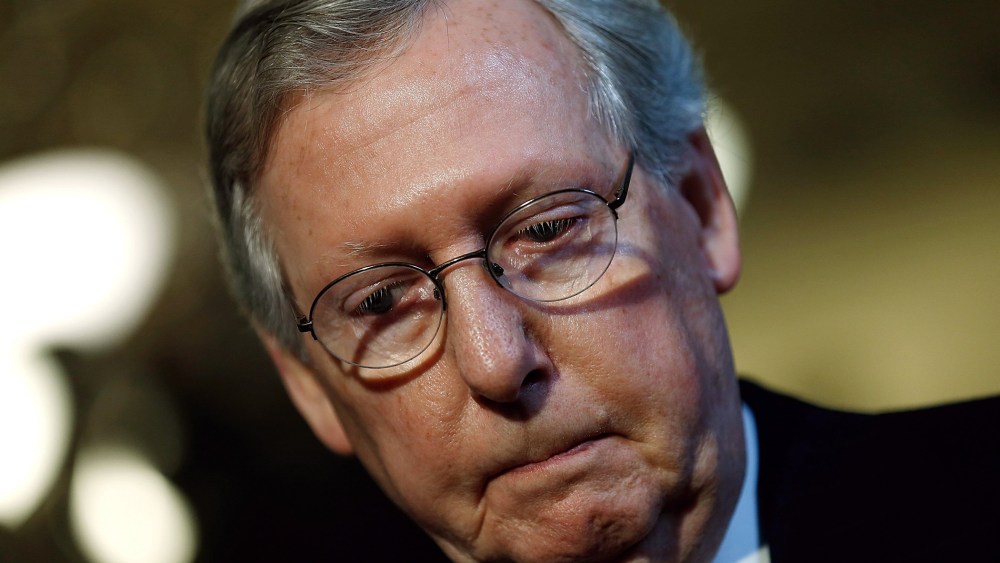 Senate Minority Leader Mitch McConnell (R-KY) speaks with reporters, April 8, 2014 in Washington, D.C.