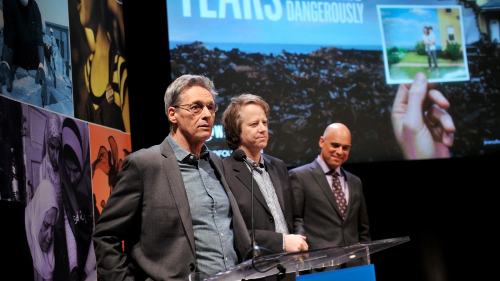 Executive producers David Gelber, Joel Bach and Daniel Abbasi speak onstage during the Showtime screening of "Years Of Living Dangerously" in New York City, April 9, 2014.