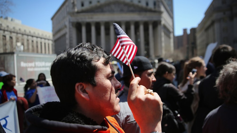 Immigrant rights activists demonstrate during a 'National Day of Action' on April 10, 2014 in New York City.