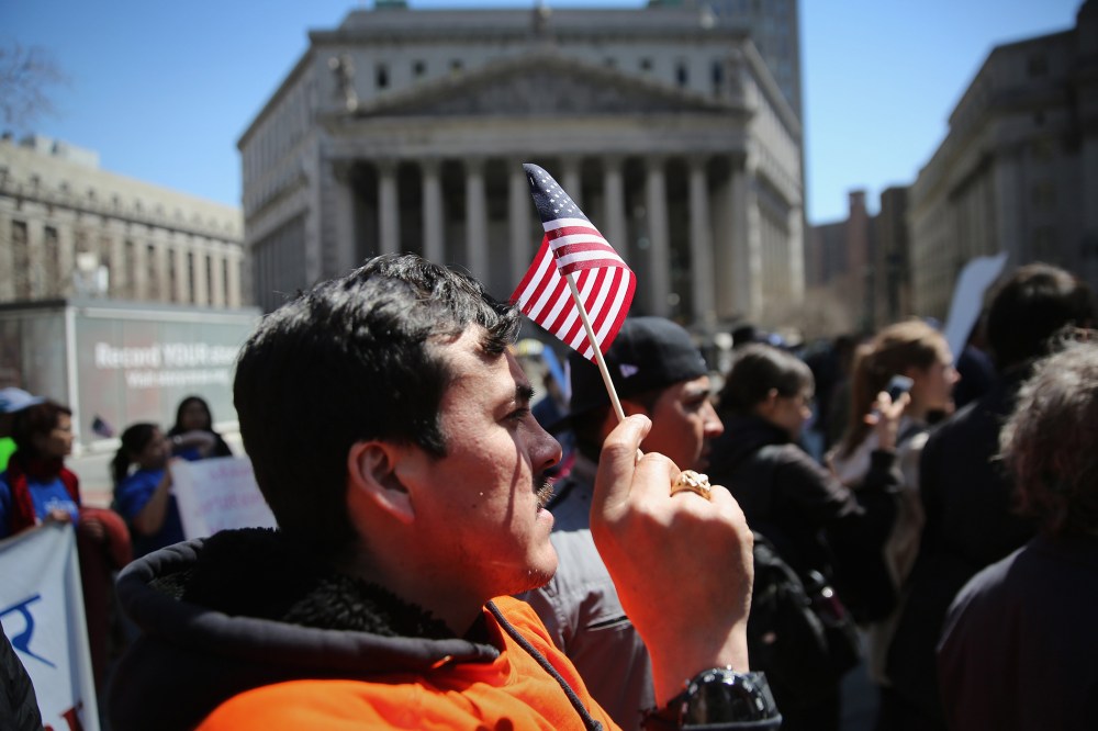 Immigrant rights activists demonstrate during a 'National Day of Action' on April 10, 2014 in New York City.