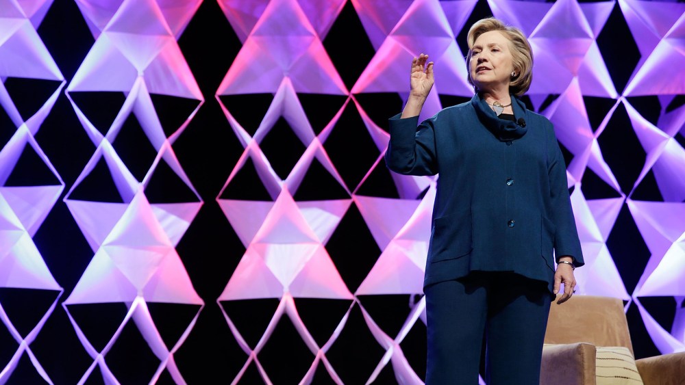 Former Secretary of State Hillary Clinton delivers remarks at the Institute of Scrap Recycling Industries conference in Las Vegas, Nevada on April 10, 2014.