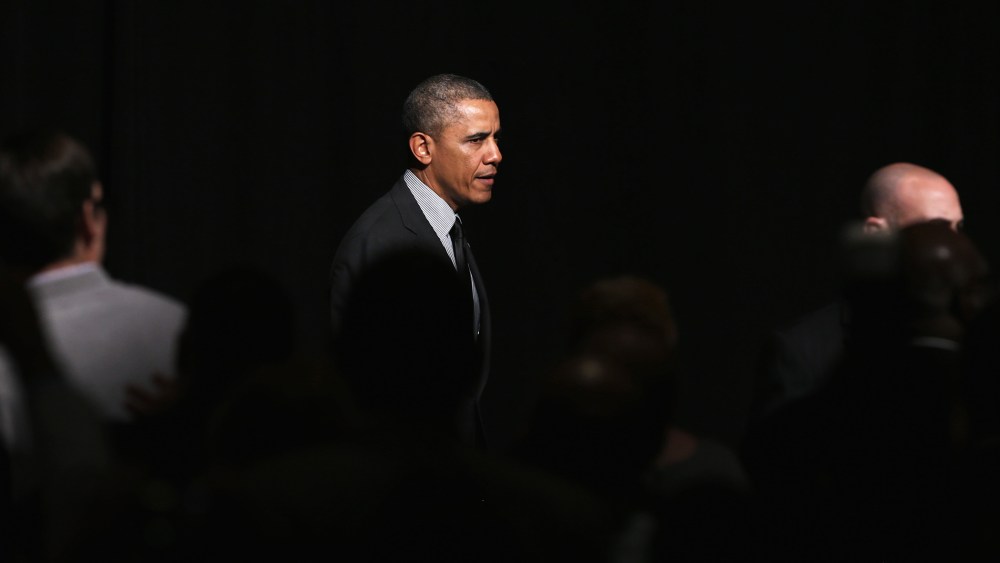 President Barack Obama walks to greet members of the National Action Network after speaking at their 16th annual convention, April 11, 2014, in New York, N.Y.