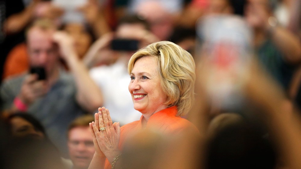 Democratic presidential candidate and former U.S. Secretary of State Hillary Clinton delivers remarks during a campaign stop at Dr. William U. Pearson Community Center on August 18, 2015 in North Las Vegas, Nev. (Photo by Isaac Brekken/Getty)
