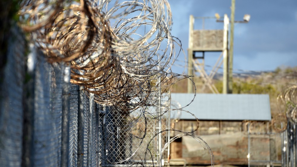 Razor wire-topped fence at the abandoned "Camp X-Ray" detention facility at the US Naval Station in Guantanamo Bay, Cuba, on April 9, 2014. (Mladen Antonov/AFP/Getty)