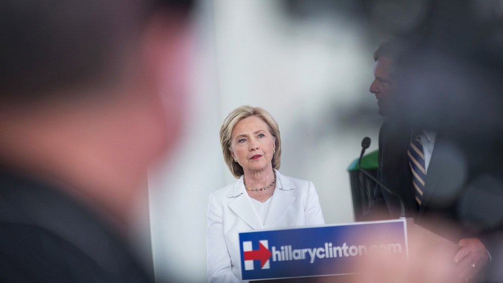 Democratic presidential candidate and former U.S. Secretary of State Hillary Clinton speaks to guests gathered for a campaign event on the campus of Des Moines Area Community College on Aug. 26, 2015 in Ankeny, Iowa. (Photo by Scott Olson/Getty)