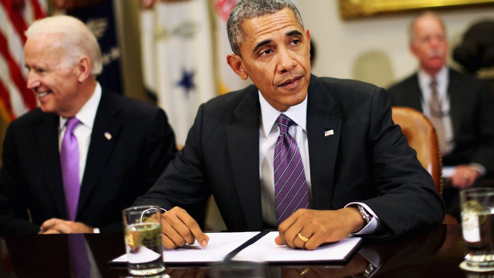 President Barack Obama meets with health insurance executives in the Roosevelt Room at the White House, April 17, 2014.