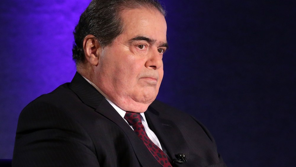 Supreme Court Justice Antonin Scalia waits for the beginning of the taping of "The Kalb Report" April 17, 2014 at the National Press Club in Washington, DC.