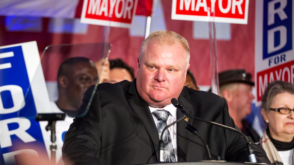 Toronto Mayor Rob Ford speaks during the kick off of his re-election campaign at a rally in the city's north end April 17, 2014.