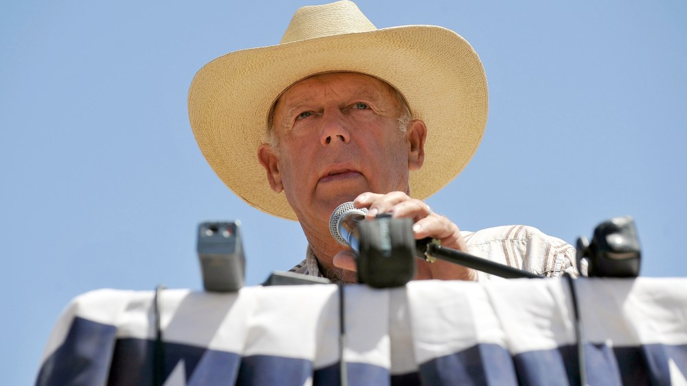 Rancher Cliven Bundy speaks during a news conference near his ranch on April 24, 2014 in Bunkerville, Nev.