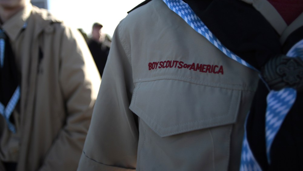 A Boy Scouts of America uniform is pictured at an event. (Photo by Charly Triballeau/AFP/Getty)