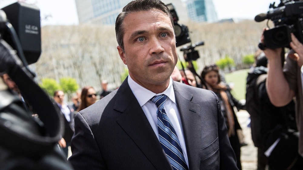 U.S. Representative Michael Grimm (R-NY, 11th District) leaves a press conference he spoke at after leaving Brooklyn Federal Court where he was indicted on 20 counts on April 28, 2014 in the Brooklyn borough of New York City.