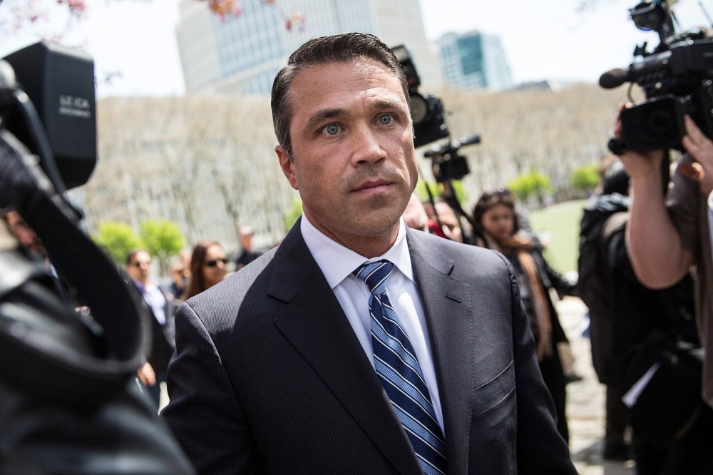 U.S. Representative Michael Grimm (R-NY, 11th District) leaves a press conference he spoke at after leaving Brooklyn Federal Court where he was indicted on 20 counts on April 28, 2014 in the Brooklyn borough of New York City.