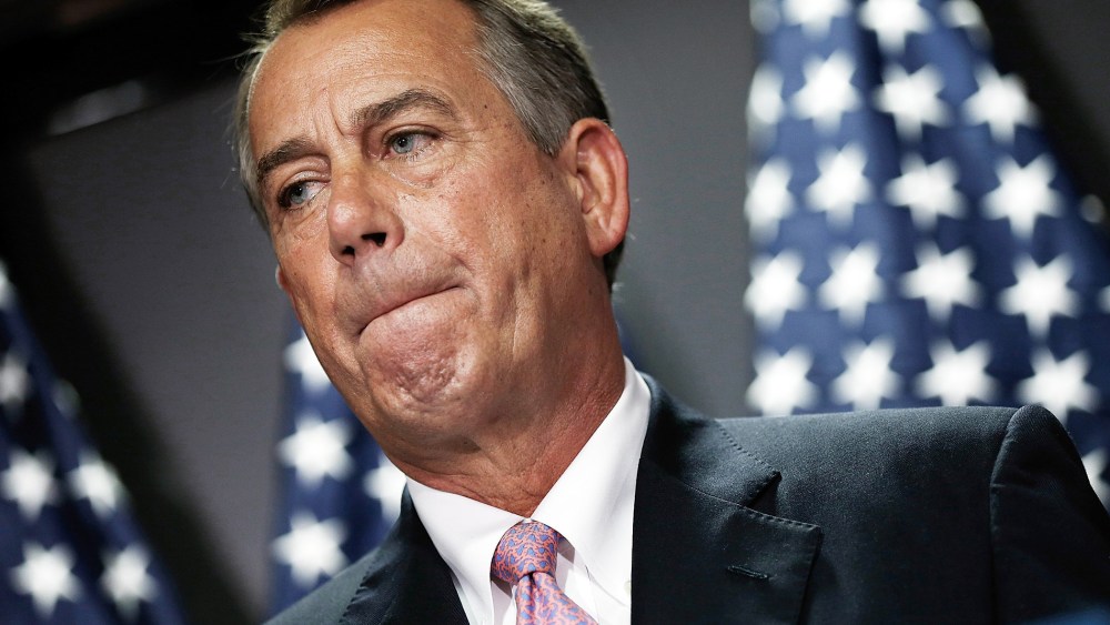 John Boehner answers questions during a press conference April 28, 2014 in Washington, DC.