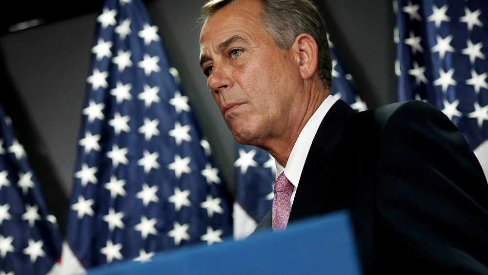 U.S. Speaker of the House John Boehner (R-OH) answers questions during a press conference April 28, 2014 in Washington, DC.