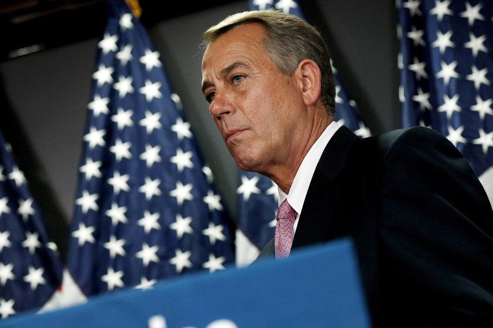 U.S. Speaker of the House John Boehner (R-OH) answers questions during a press conference April 28, 2014 in Washington, DC.