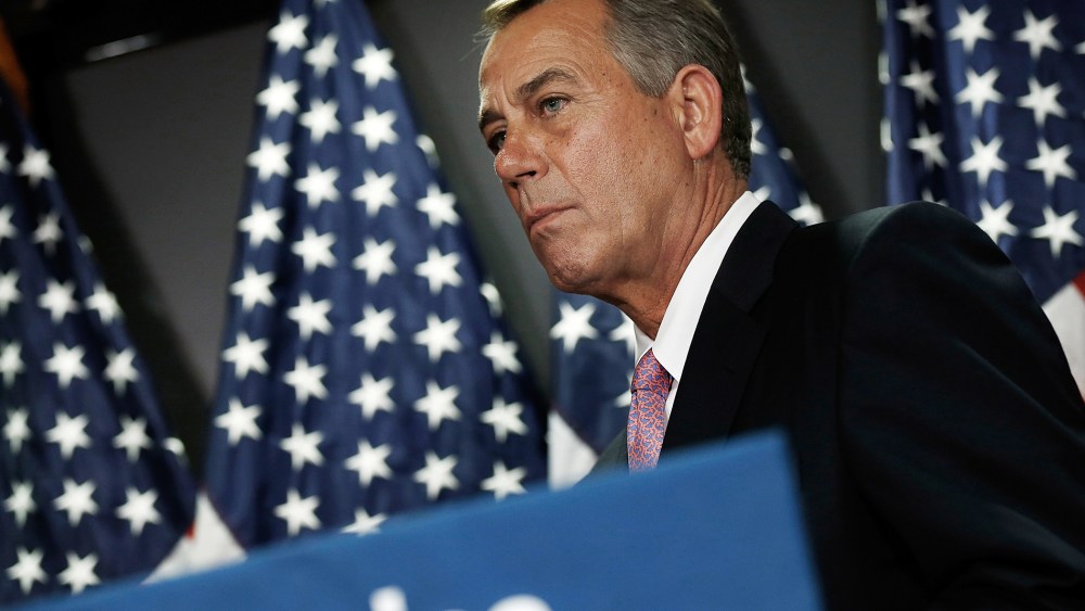 Speaker of the House John Boehner (R-OH) answers questions during a press conference April 28, 2014 in Washington, DC.