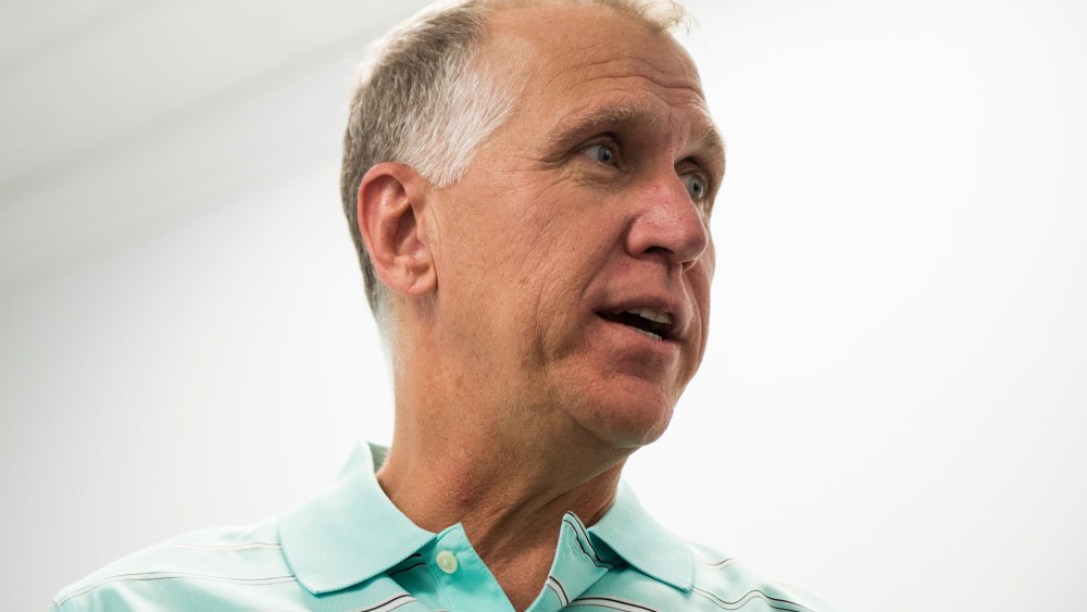 NC Speaker of The House and GOP Senate candidate Thom Tillis, R-NC, speaks with volunteers at the Tillis for US Senate Campaign Headquarters in Cornelius, N.C., May 4, 2014.