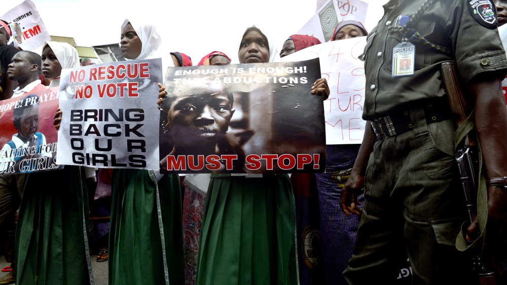Children take part in a rally calling for the release of the missing Chibok school girls in Lagos, Nigeria, on May 5, 2014.