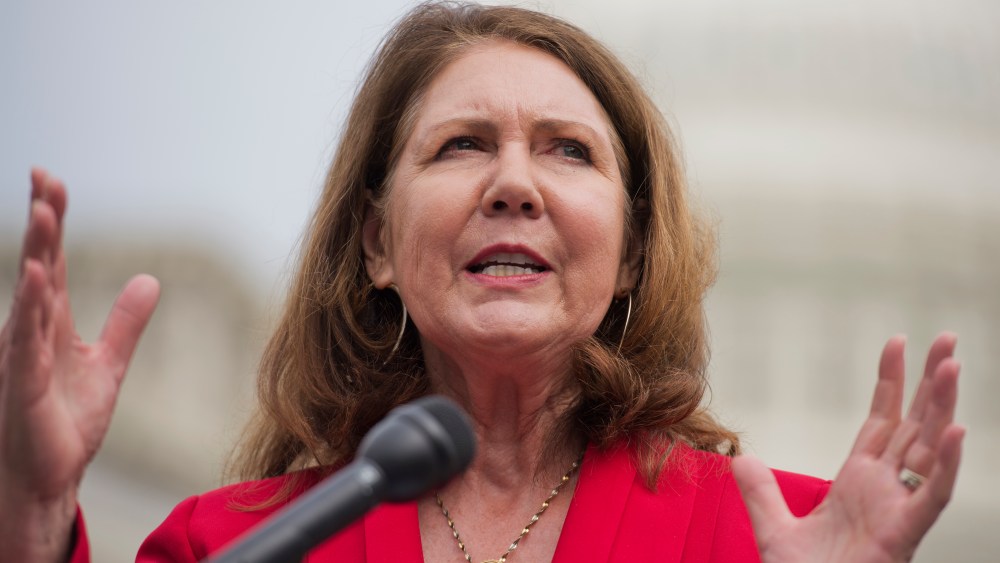 Rep. Ann Kirkpatrick, D-Ariz., speaks during a news conference at the House Triangle in Washington. (Photo by Tom Williams/CQ Roll Call/Getty)