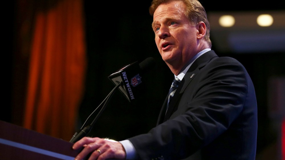 Commissioner Roger Goodell speaks during the first round of the 2014 NFL Draft at Radio City Music Hall on May 8, 2014 in New York City.