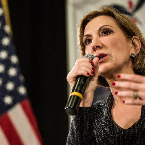 Republican presidential candidate Carly Fiorina speaks to voters during a town hall meeting at the Ocean Reef Convention Center September 22, 2015 in Myrtle Beach, SC. (Photo by Sean Rayford/Getty)