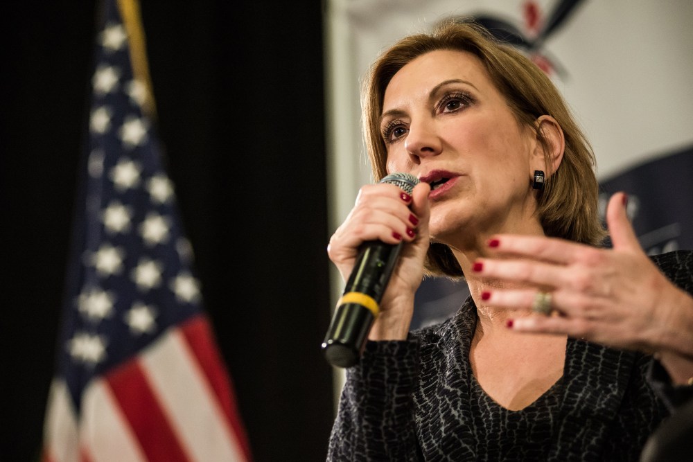 Republican presidential candidate Carly Fiorina speaks to voters during a town hall meeting at the Ocean Reef Convention Center September 22, 2015 in Myrtle Beach, SC. (Photo by Sean Rayford/Getty)