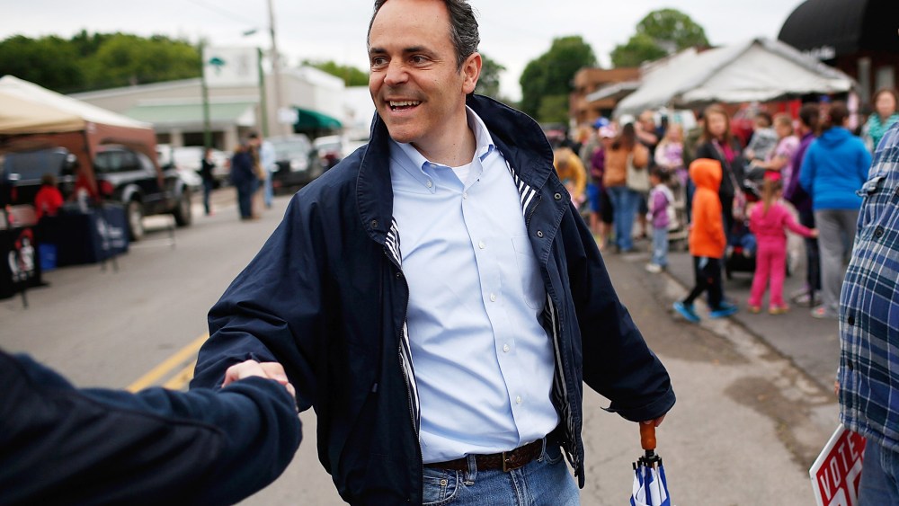 Kentucky Republican senatorial candidate Matt Bevin greets voters at the Fountain Run BBQ Festival on May 17, 2014 in Fountain Run, Ky. (Photo by Win McNamee/Getty)
