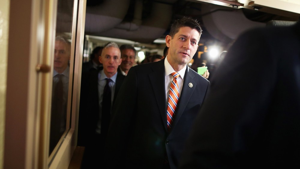 House Ways and Means Committee Chairman Paul Ryan (R-WI) heads for House Republican caucus meeting in the basement of the U.S. Capitol on Oct. 9, 2015 in Washington, D.C. (Photo by Chip Somodevilla/Getty)
