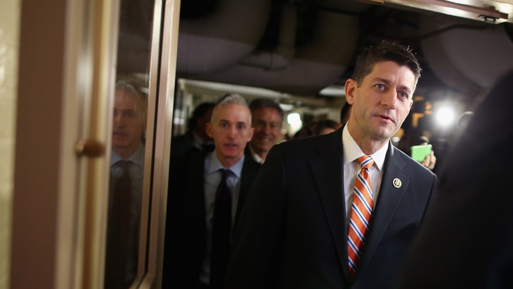 House Ways and Means Committee Chairman Paul Ryan (R-WI) heads for House Republican caucus meeting in the basement of the U.S. Capitol on Oct. 9, 2015 in Washington, D.C. (Photo by Chip Somodevilla/Getty)