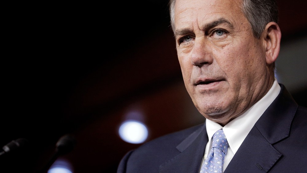 House Speaker Rep. John Boehner (R-OH) holds his weekly press conference at the U.S. Capitol on May 22, 2014 in Washington, DC.
