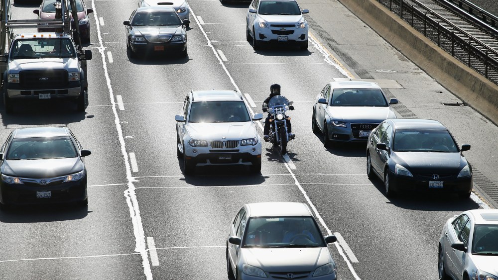 Traffic jams up on the Kennedy Expressway leaving the city for the Memorial Day weekend on May 23, 2014 in Chicago, Illinois.