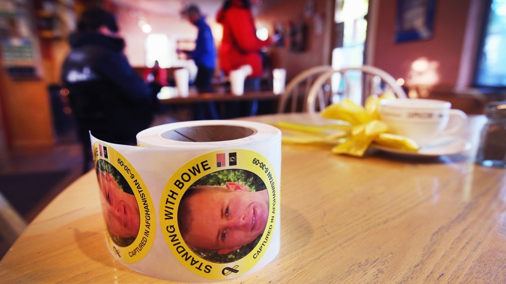 A roll of stickers showing support for Sgt. Bowe Bergdahl sit on a table inside of Zaney's coffee shop, June 2, 2014 in Hailey, Idaho.