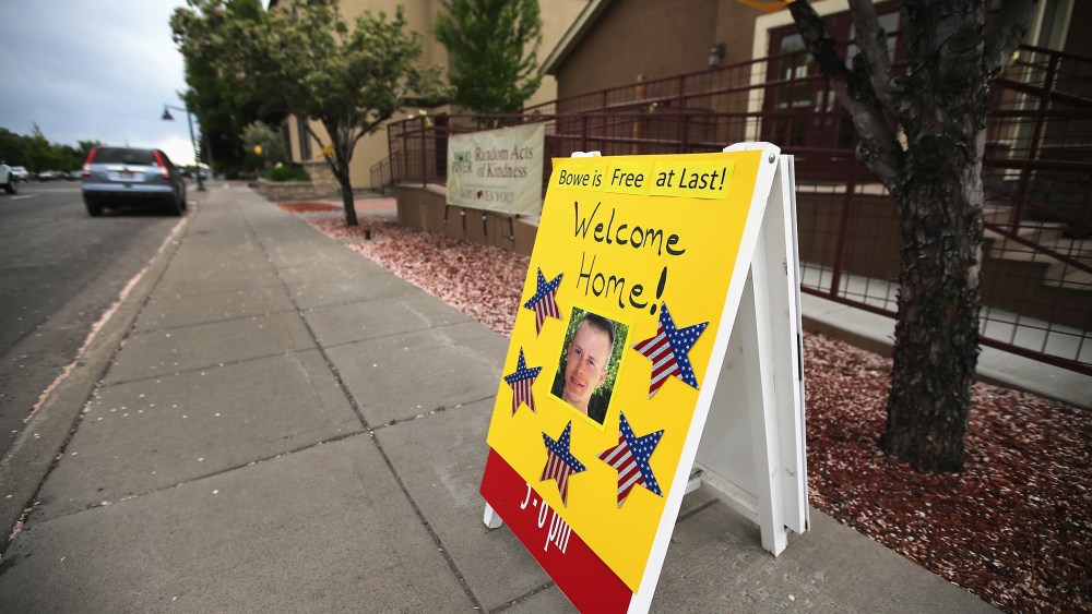 A sign showing support for Sgt. Bowe Bergdahl sits along Main Street on June 2, 2014 in Hailey, Idaho.