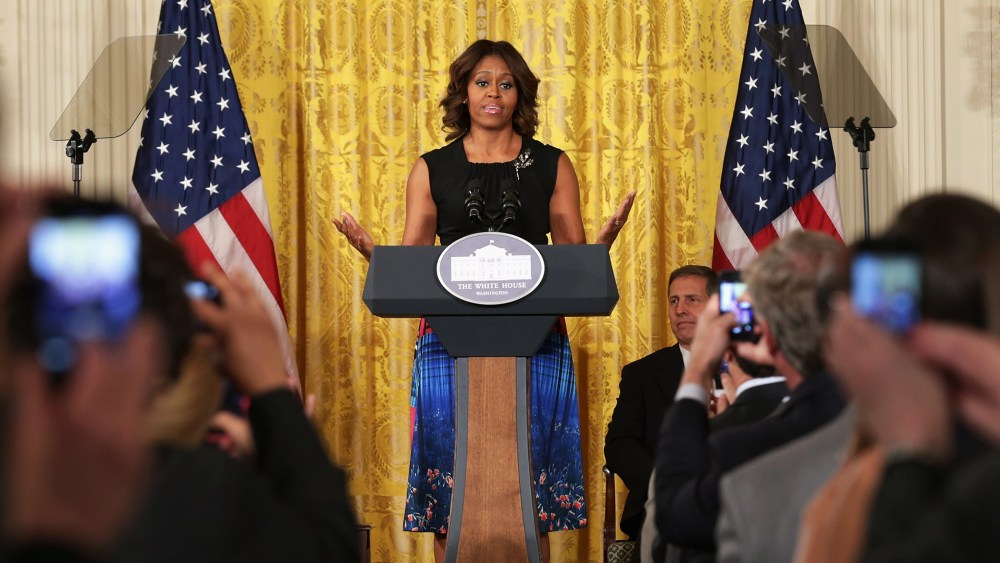 U.S. first lady Michelle Obama announces the creation of the Mayors Challenge to End Veterans Homelessness, June 4, 2014 in Washington, DC.