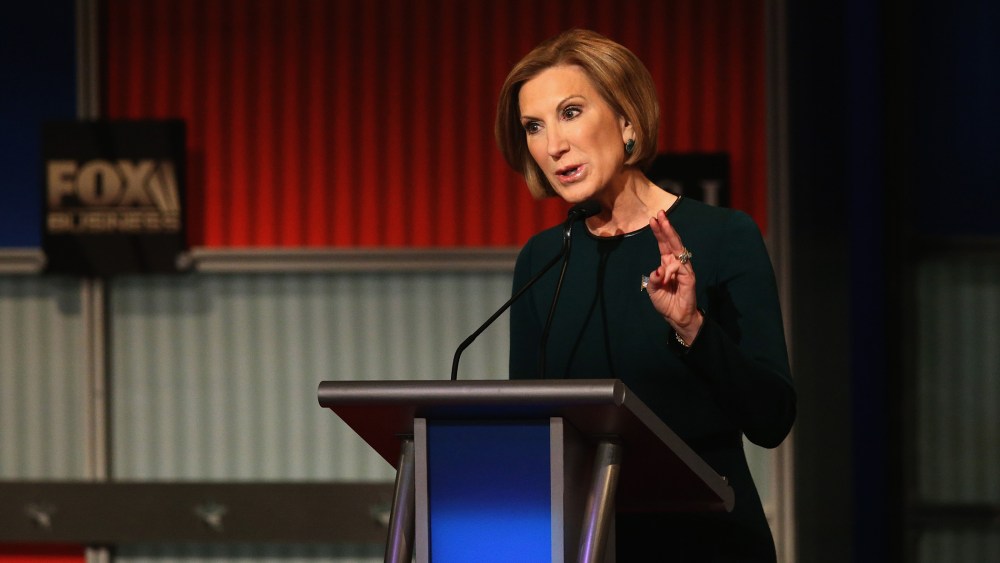 Republican presidential candidate Carly Fiorina speaks during the Republican Presidential Debate on Nov. 10, 2015 in Milwaukee, Wis. (Photo by Scott Olson/Getty)