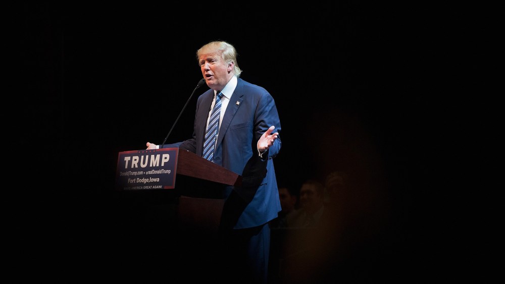 Republican presidential candidate Donald Trump speaks to guests during a campaign stop at Iowa Central Community College on Nov. 12, 2015 in Fort Dodge, Iowa. (Photo by Scott Olson/Getty)