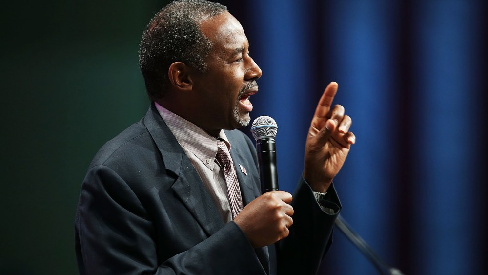 Republican presidential candidate Ben Carson speaks during the Sunshine Summit conference being held at the Rosen Shingle Creek on Nov. 13, 2015 in Orlando, Fla. (Photo by Joe Raedle/Getty)