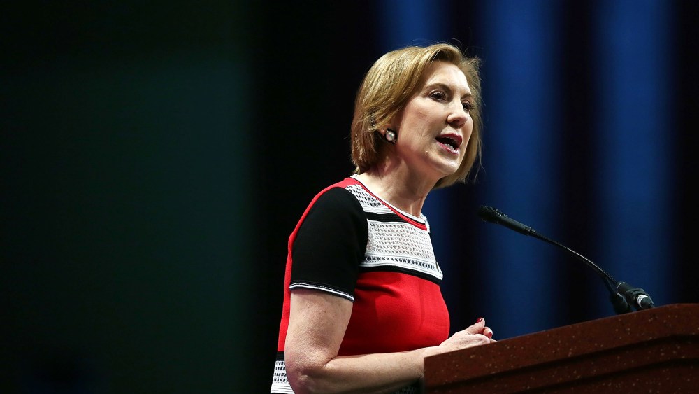 Republican presidential candidate Carly Fiorina speaks during the Sunshine Summit conference being held at the Rosen Shingle Creek on Nov. 14, 2015 in Orlando, Fla. (Photo by Joe Raedle/Getty)