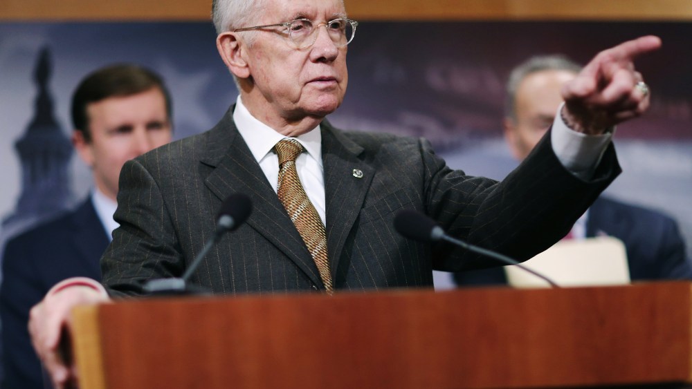 Senate Minority Leader Harry Reid (D-NV) takes questions from reporters during a news conference about Democratic legislative proposals at the U.S. Capitol Nov. 19, 2015 in Washington, DC. (Photo by Chip Somodevilla/Getty)