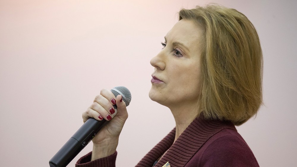 Republican presidential candidate Carly Fiorina speaks to guests at a barbecue hosted by Jeff Kauffman, chairman of the Republican party of Iowa, on Nov. 22, 2015 in Wilton, Iowa. (Photo by Scott Olson/Getty)