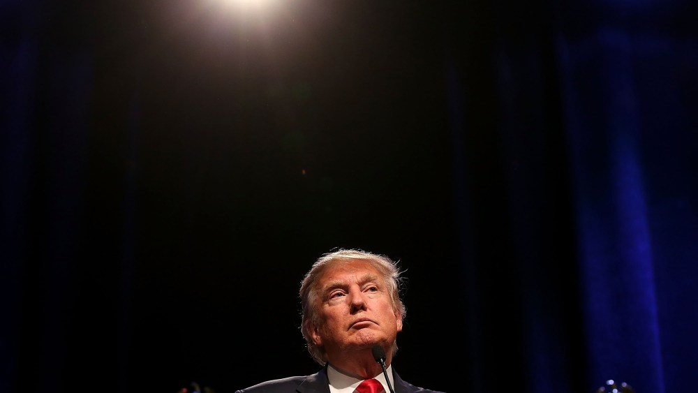 Republican presidential candidate Donald Trump speaks during a campaign rally at the Westgate Las Vegas Resort & Casino on Dec. 14, 2015 in Las Vegas, Nev. (Photo by Justin Sullivan/Getty)
