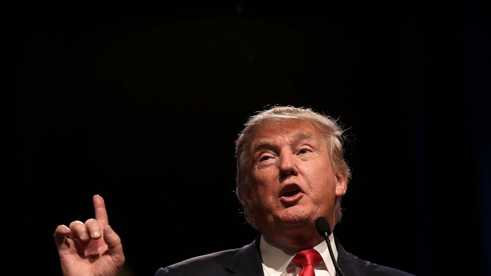 Republican presidential candidate Donald Trump speaks during a campaign rally at the Westgate Las Vegas Resort & Casino on Dec. 14, 2015 in Las Vegas, Nev. (Photo by Justin Sullivan/Getty)
