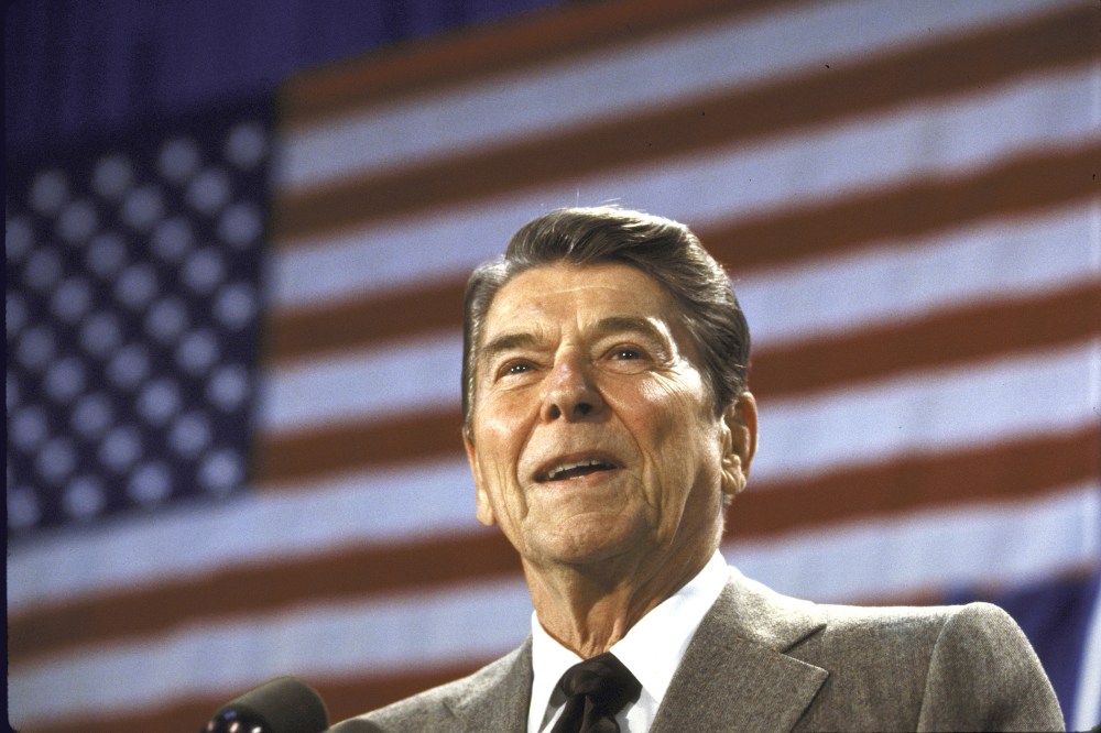 President Ronald W. Reagan is pictured speaking at a fundraiser for Senate Candidate Linda Chavez's campaign on Oct. 1, 1986. (Photo by Dirck Halstead/The LIFE Images Collection/Getty)