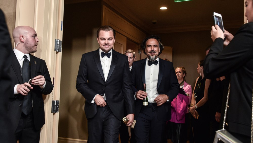 Alejandro Iñárritu, winner for Best Director - Motion Picture for 'The Revenant,' and Leonardo DiCaprio, winner of Best Performance by an Actor in a Motion Picture - Drama for 'The Revenant,' Jan. 10, 2016. (Photo by George Pimentel/WireImage/Getty)